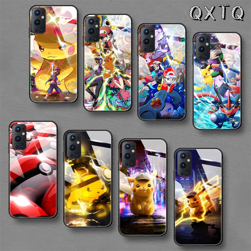 

Pikachus-Anime-P-Pokemons Tempered Glass Smart Phone Case For Oneplus Oppo Realme 5 6 7 8 9 T Find x3 Pro Nord Gt Cover Cell