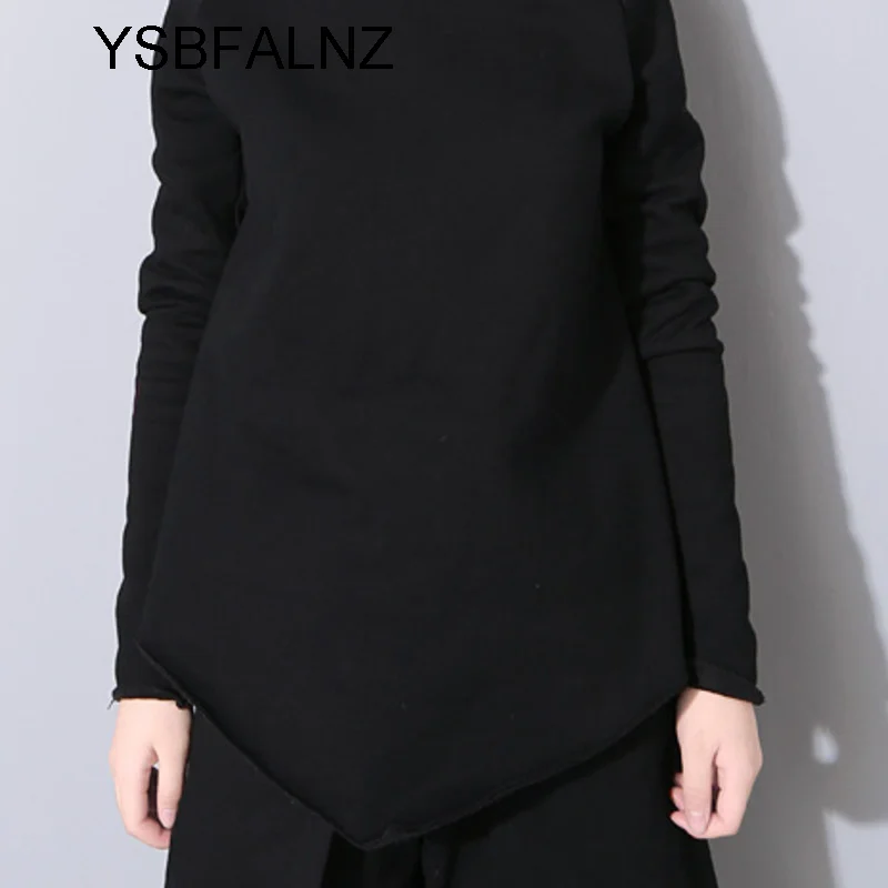 

2021 Spring Pullover Turtleneck Collar Long Sleeve Asymmetrical Loose Sweatshirt Women Fashion Harajuku Kawaii Clothes Black New