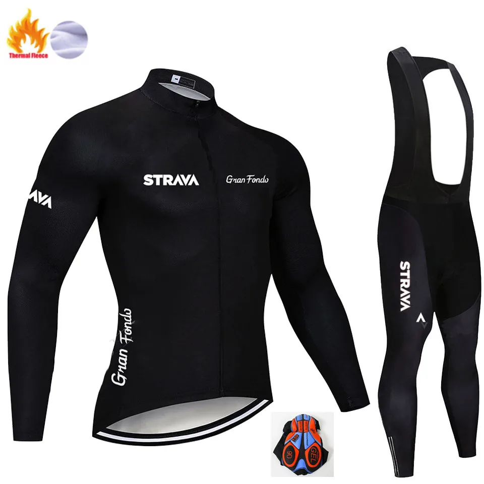 Winter Cycling Suit Strava, длинный рукав, Майо, Ropa Ciclismo Invierno, термо флис, велосипедная команда, Велоспорт, Джерси, набор, зима, MTB, одежда для велосипеда - Цвет: Winter Cycling Suit