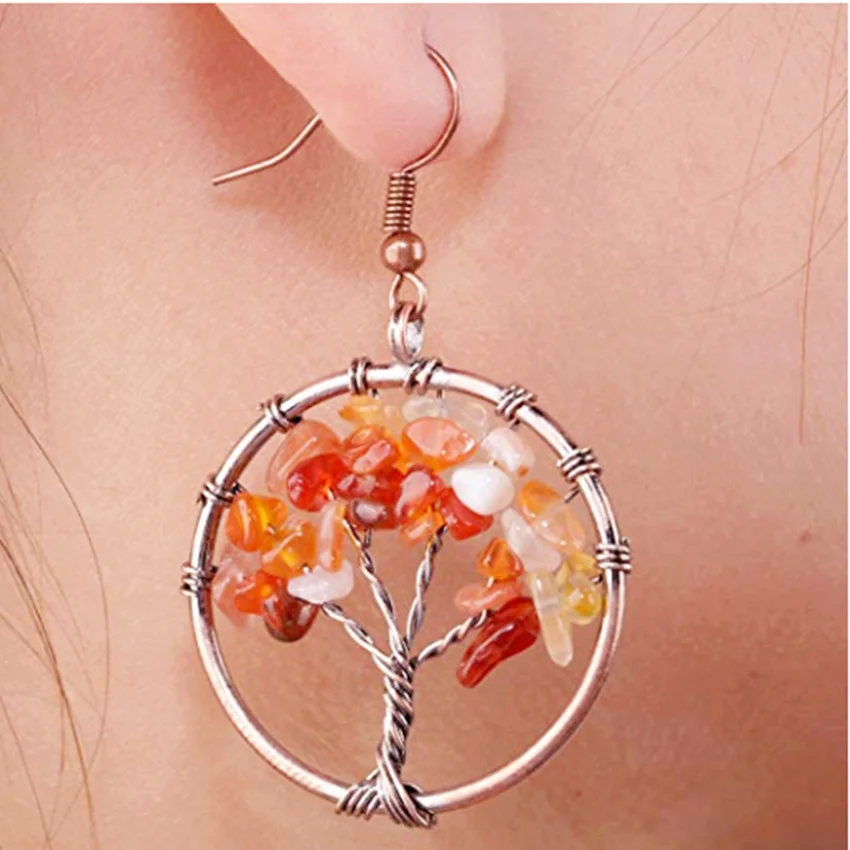 FYJS Уникальные медные покрытые проволочной пленкой Древо жизни сердолик круглые