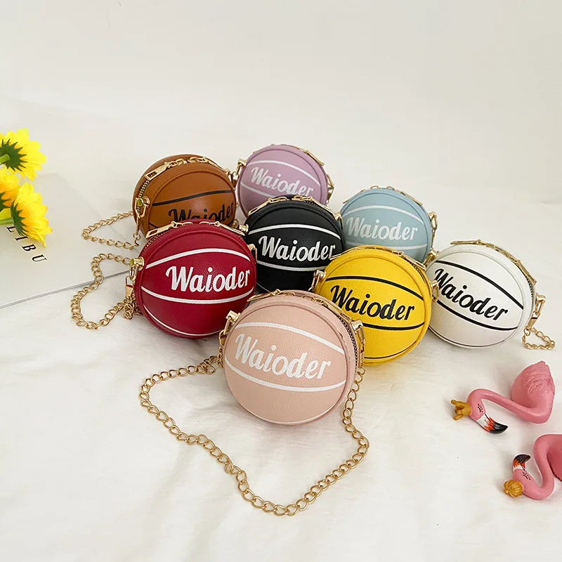 

Basketball Round Shaped Shoulder Bags for Women 2020 Acrylic Chain Casual Small Totes PU Leather Crossbody Handbags mini size