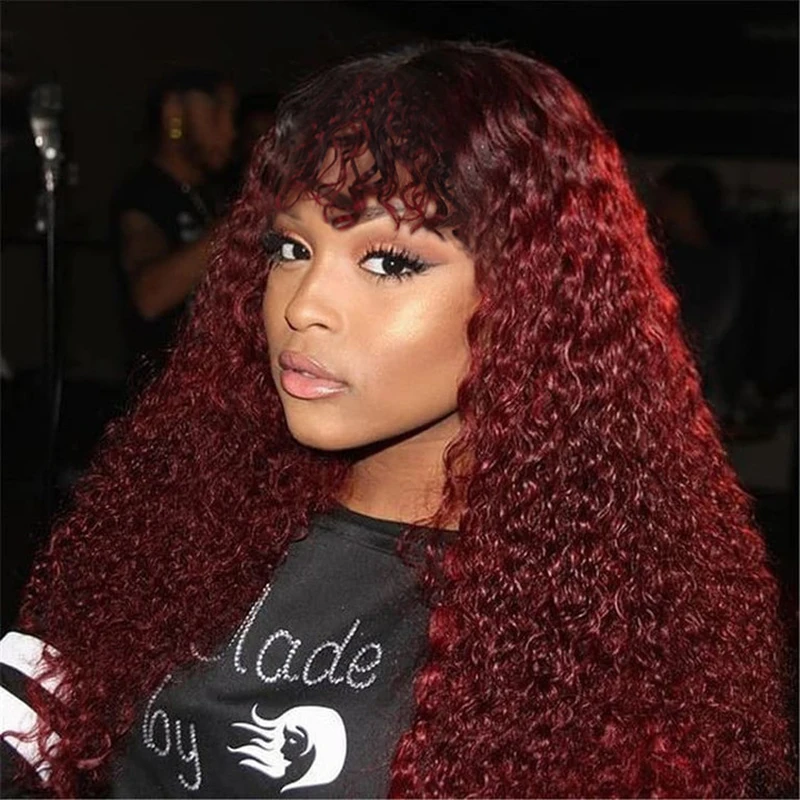 Омбре 99J кудрявые волосы парики с челкой Бразильские Remy человеческие полная