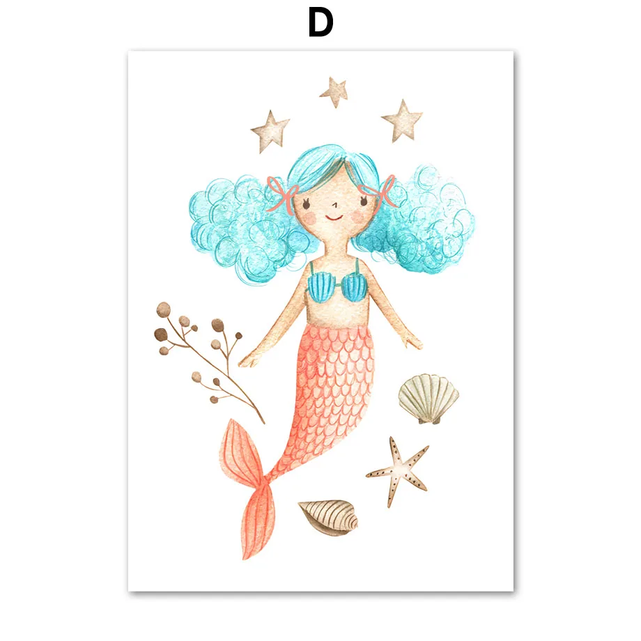 Милая Русалка девушка цветок жемчуг настенная Картина на холсте скандинавские