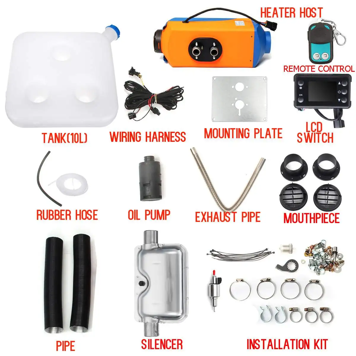

12V 5KW Car Diesel Air Parking Heater Car Heater LCD Monitor Switch + Silencer for Trucks Bus RV Trailer Boat Winter Warm Heater