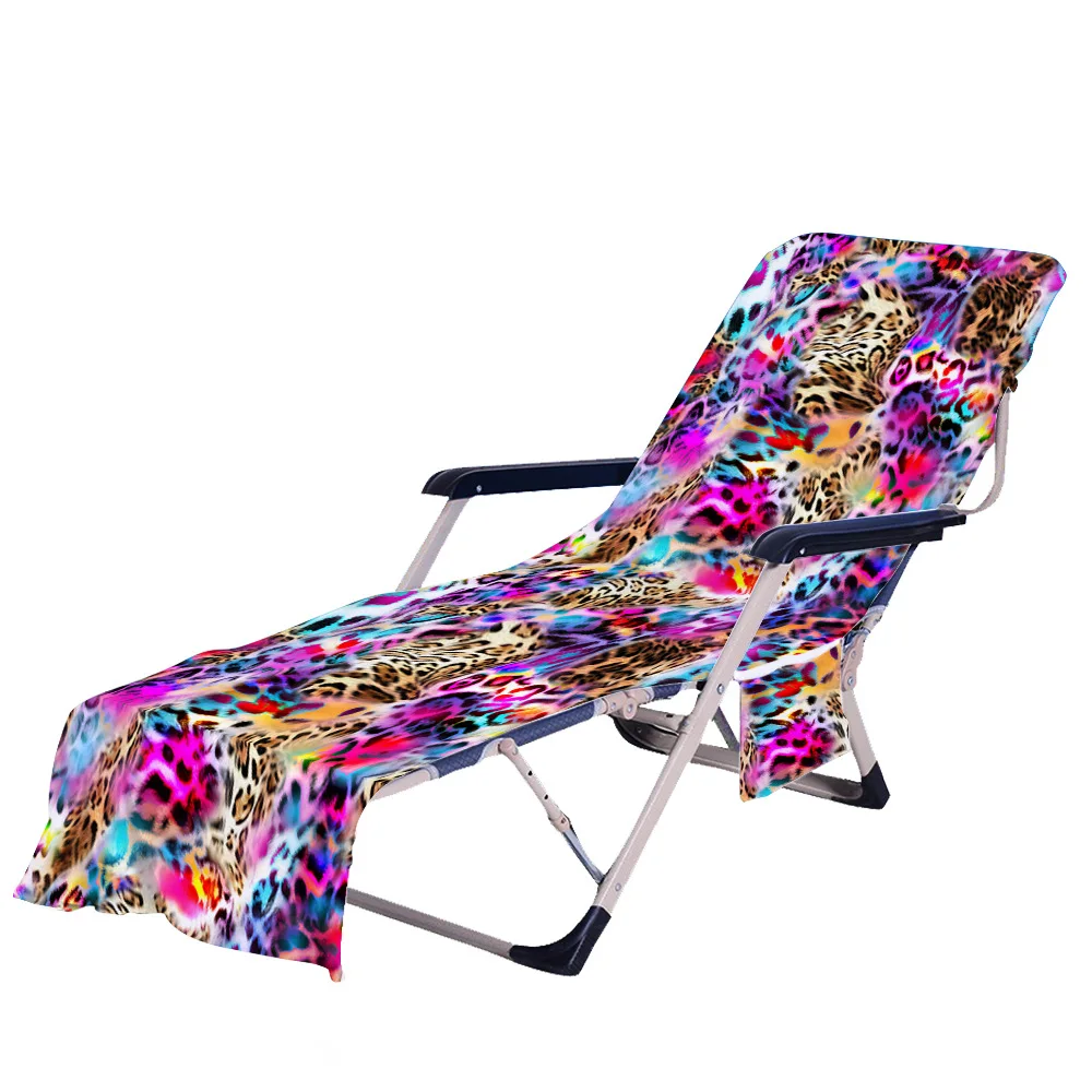 

Leopard Beach Chair Cover Towel with Side Storage Pockets for Pool Sun Lounger Sunbathing Vacation 82.5"x29.5"