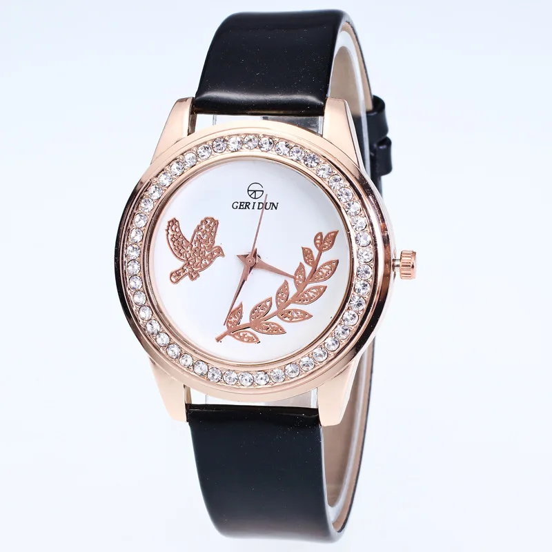 

2021 new bird leaf dial diamond ladies watch love leather casual fashion luxury water diamond British watch ladies hot style