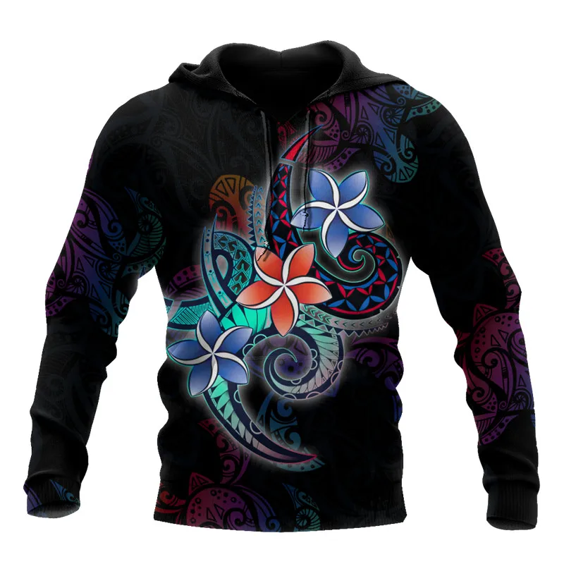 

Fashionable and beautiful plumeria and tortoise tattoo 3D printed men's hoodie unisex casual zipper pullover autumn sweatshirt