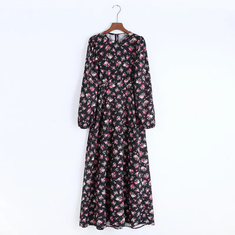 Женское длинное платье с цветочным рисунком осень 2019 новая одежда винтажный
