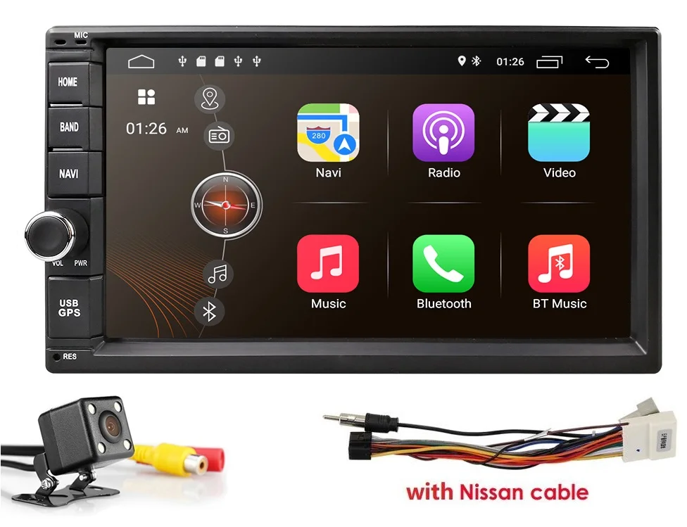 Универсальный 2 din Android 9,0 четырехъядерный автомобильный NODVD плеер gps Wifi BT Радио BT 2 Гб ram 32 Гб SD 16 Гб rom 4G SIM LTE сеть SWC RDS - Цвет: NissanCable Camera