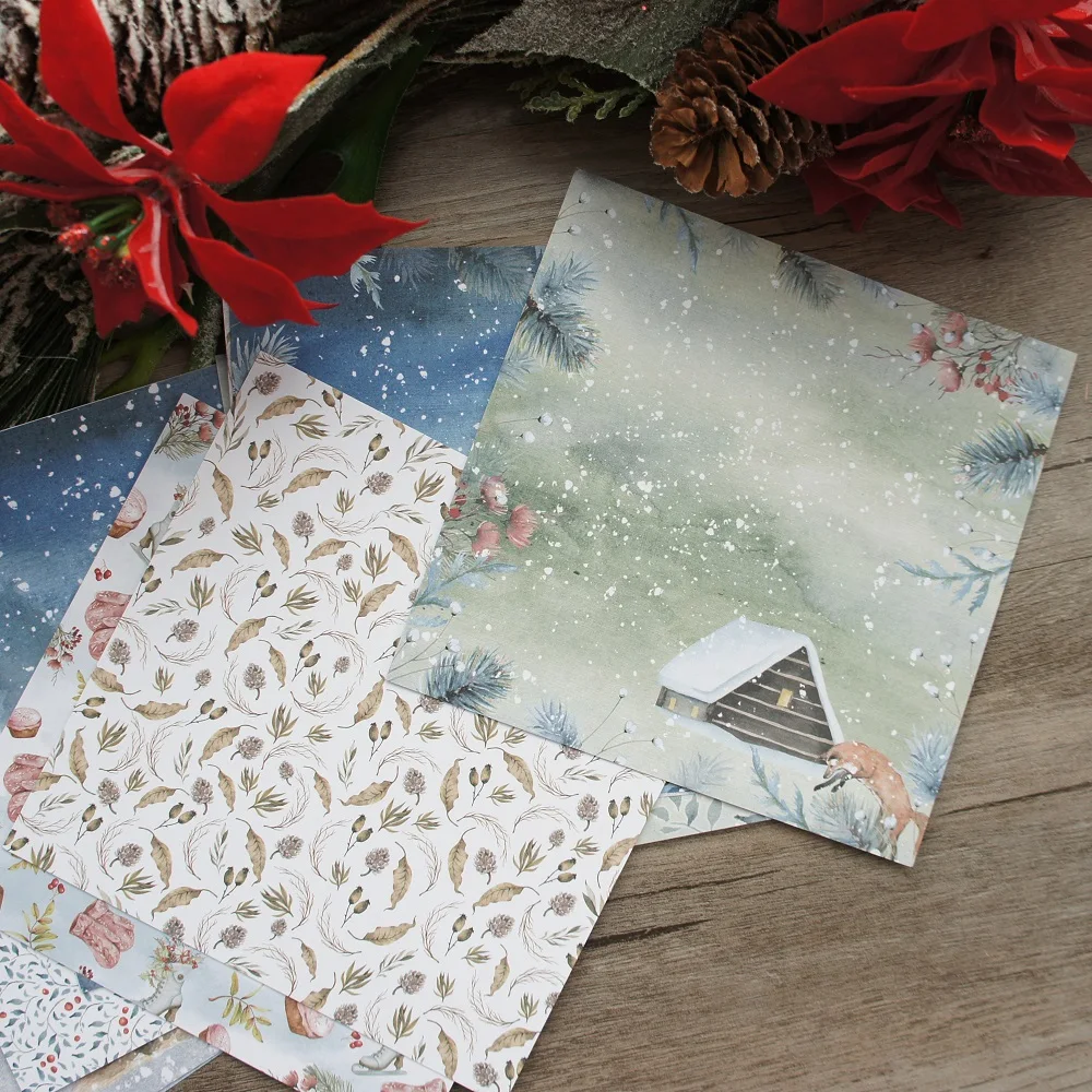 

24 Sheets DIY 12 Style 15.2*15.2cm Christmas A Hut In Snowy Forest Theme Craft Paper Scrapbooking Creative Handmade Gift Use