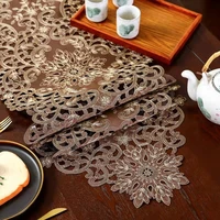 european style brown cloth handmade hollow dining hall luxury table runner piano cover hotel villa gorgeous weding decoration