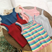 oumea women knitted rib cami top rainbow stripe plain color ribbed crop top summer sexy skinny cotton camis going out tank top