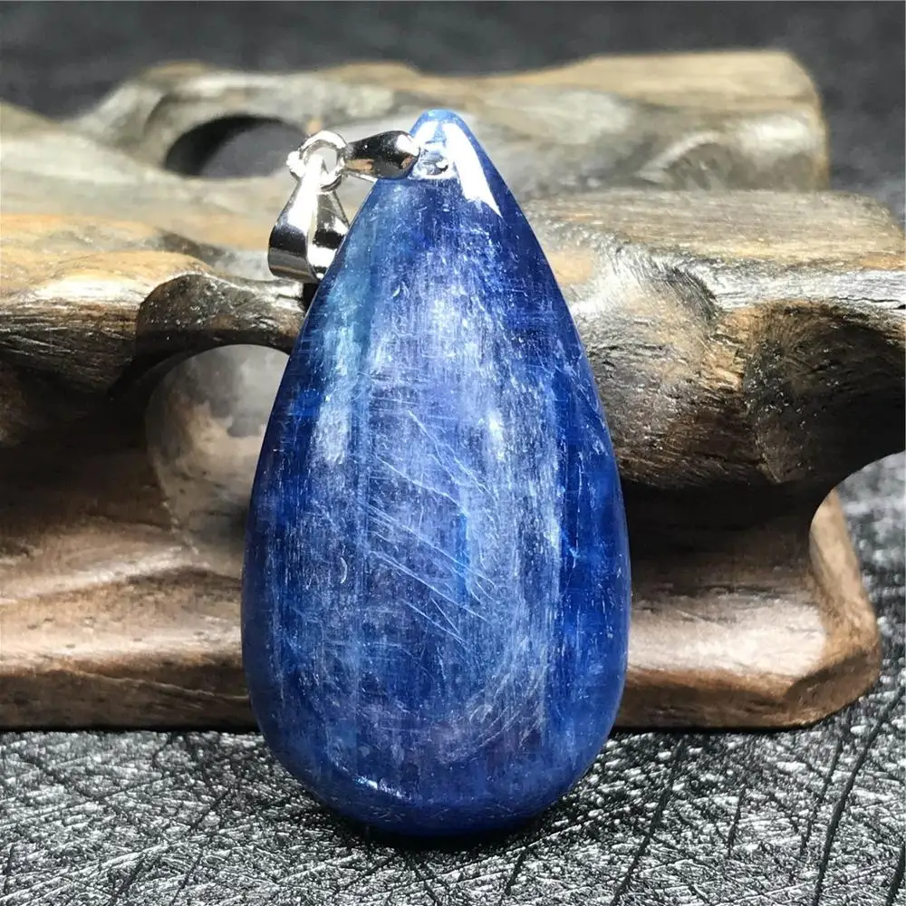 Топ Натуральный Синий Кианит кулон для женщин и мужчин капли воды камень 36x19x6 мм