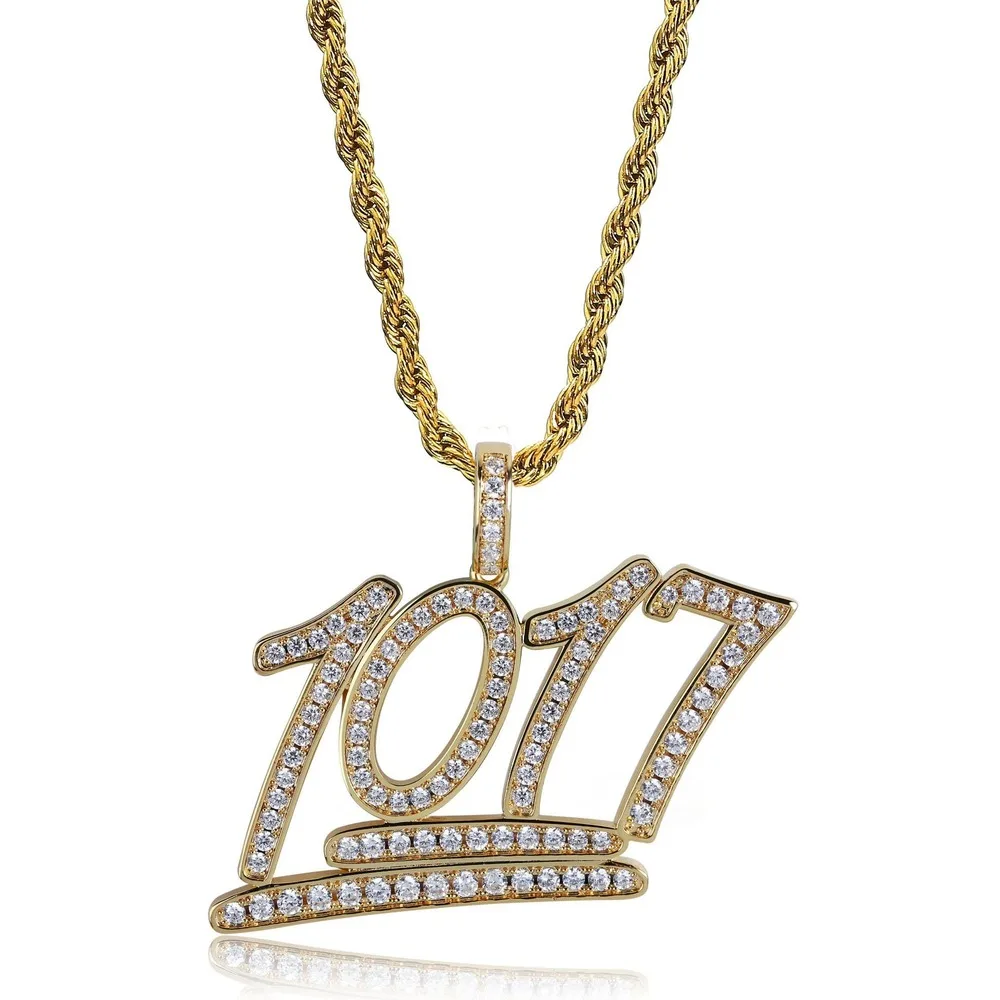 

Number 1017 Pendant Necklace Iced Out Chain 18K Gold Plated Bling CZ Simulated Diamond Hip Hop Jewelry with Stainless Chain