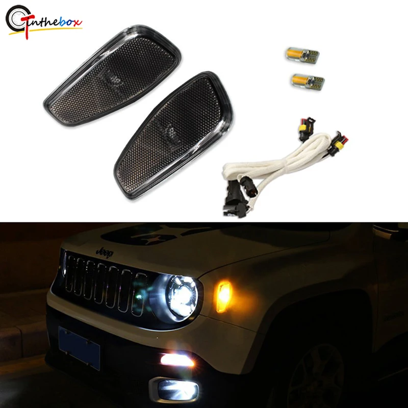 GTinthebox Smoked Lens Amber LED Lights Side Marker Turn Signal Lamps Update Kit For Jeep Renegade 2014-2018 2019 2 Pcs Pack | Автомобили