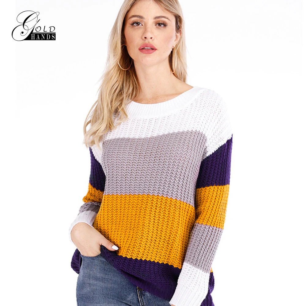 Gold Hands Autumn Winter New Casual Fashion Brand Knitted Sweater Loose Long O-neck Sleeve Pullover Off Shoulder Street Sweaters | Водолазки