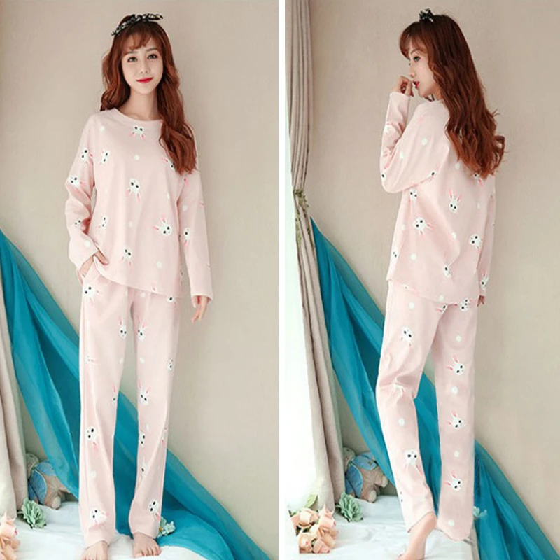 Пижамный комплект женский с длинным рукавом тонкая Милая одежда для сна