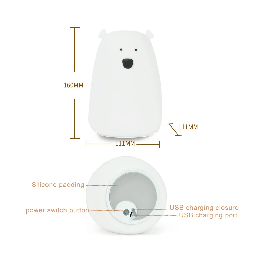 Силиконовый Ночной светильник прикроватная лампа милый в форме медведя детская