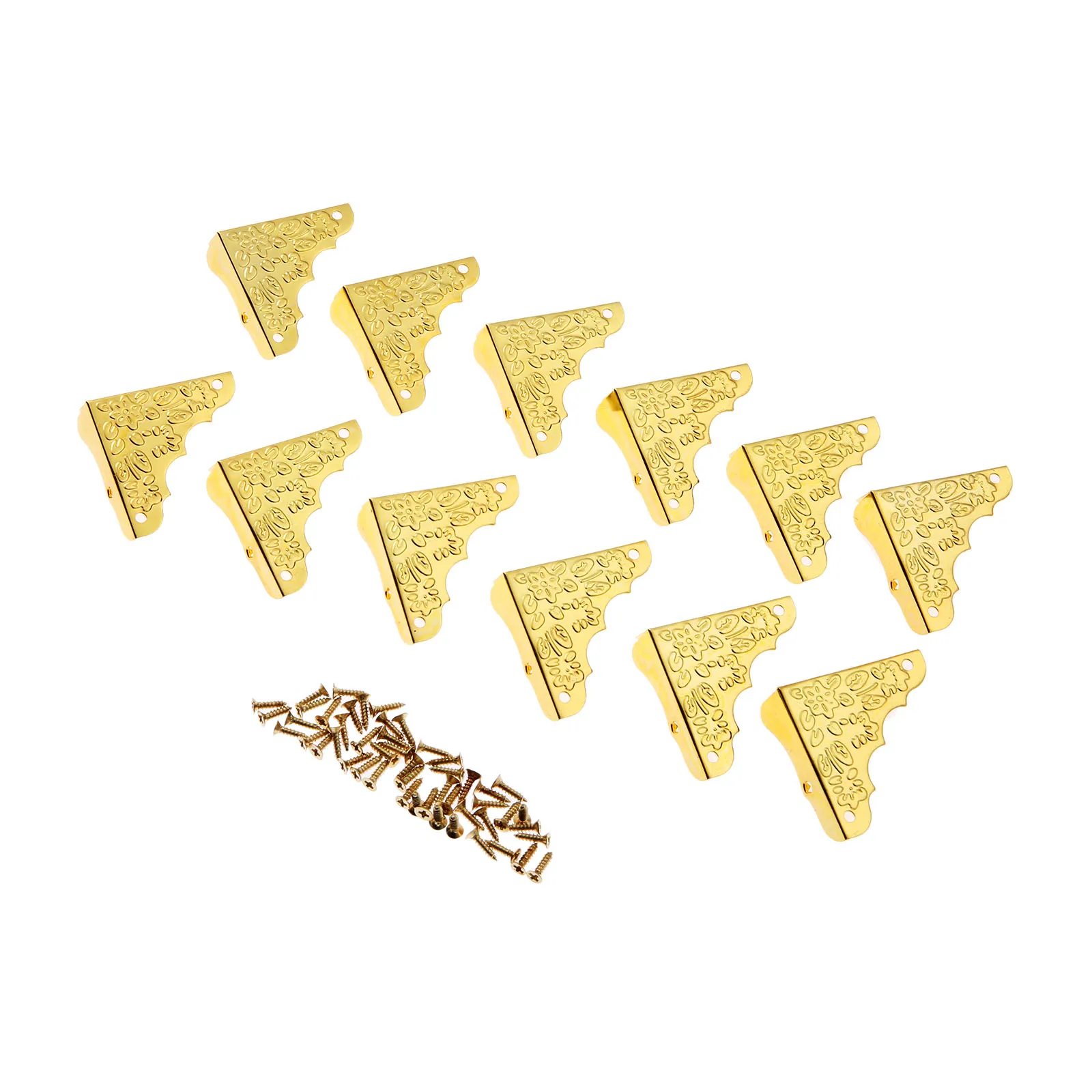 12 шт. золотые уголки железа протекторов + 48 винты с цветочным рисунком старый