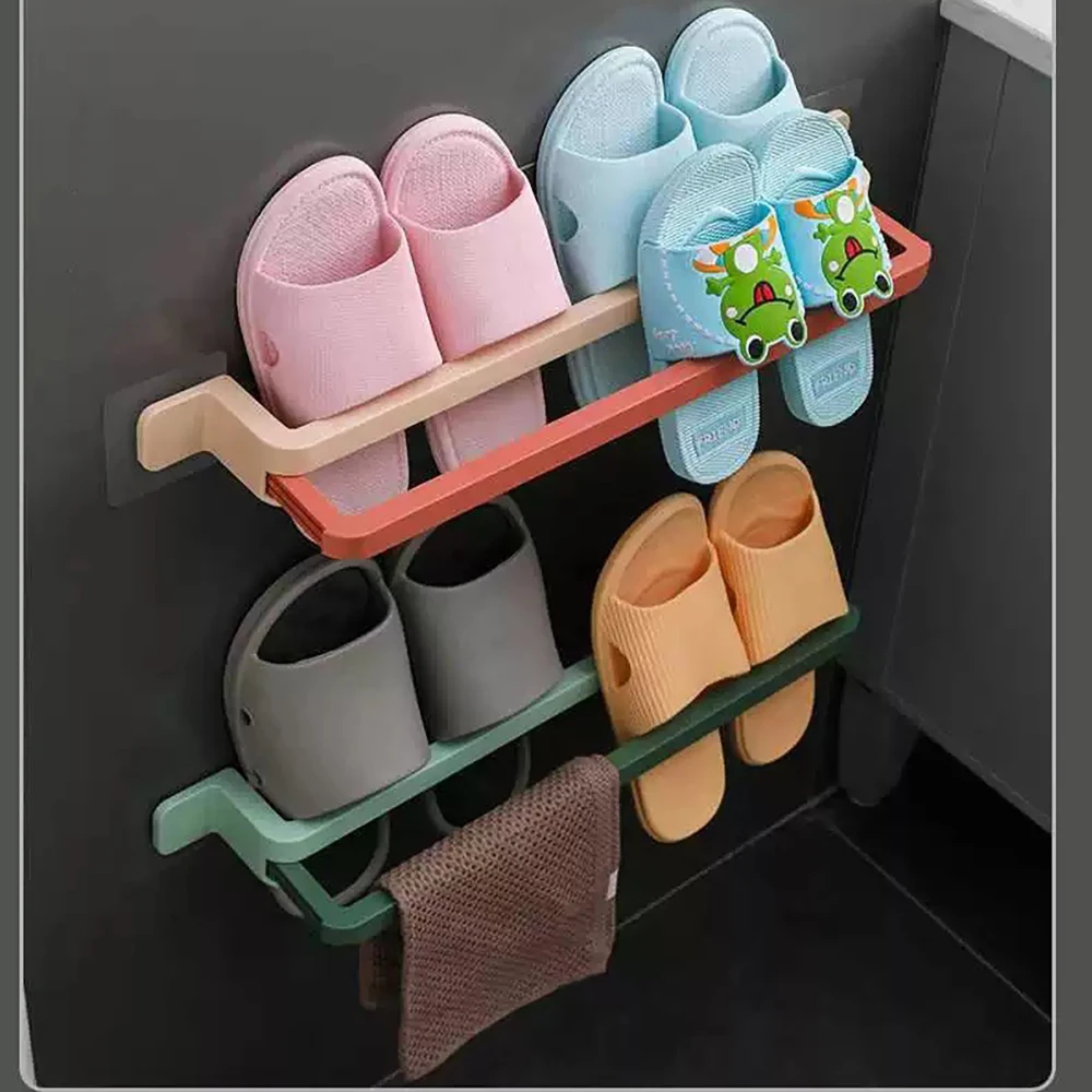 

Wall-mounted Double Layer Shoe Rack Household Space-Saving Shoe Storage Scalable Rack