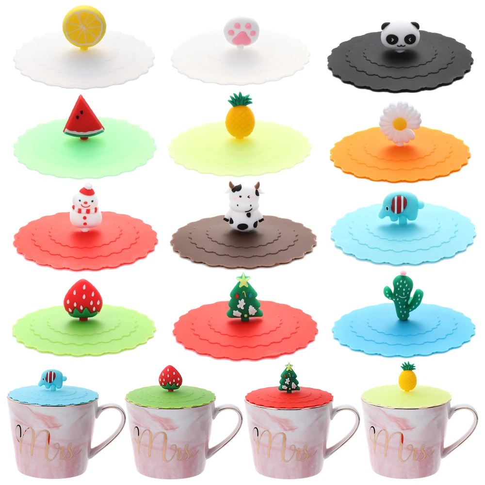 

Cute Cartoon Animal Plant Silicone Cover Reusable Drinking Cup Tea Coffee Lids Leakproof Dustproof Glass Mugs Bowl Suction Cap