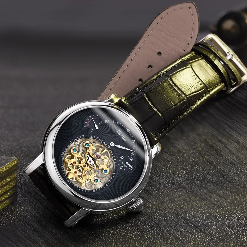 Швейцарские роскошные Брендовые Часы Nesun Hollow Tourbillon, Мужские автоматические механические часы, сапфировые водонепроницаемые часы N9081-4
