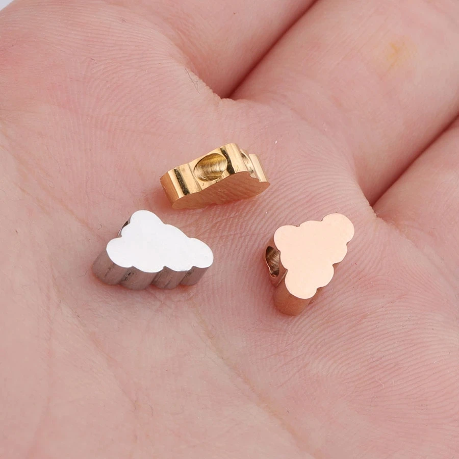 

Stainless Steel Cloud Bead Charms Gold Rose Gold Color Metal Cloud Bead 1.8mm Hole Mirror Polished Wholesale 20pcs