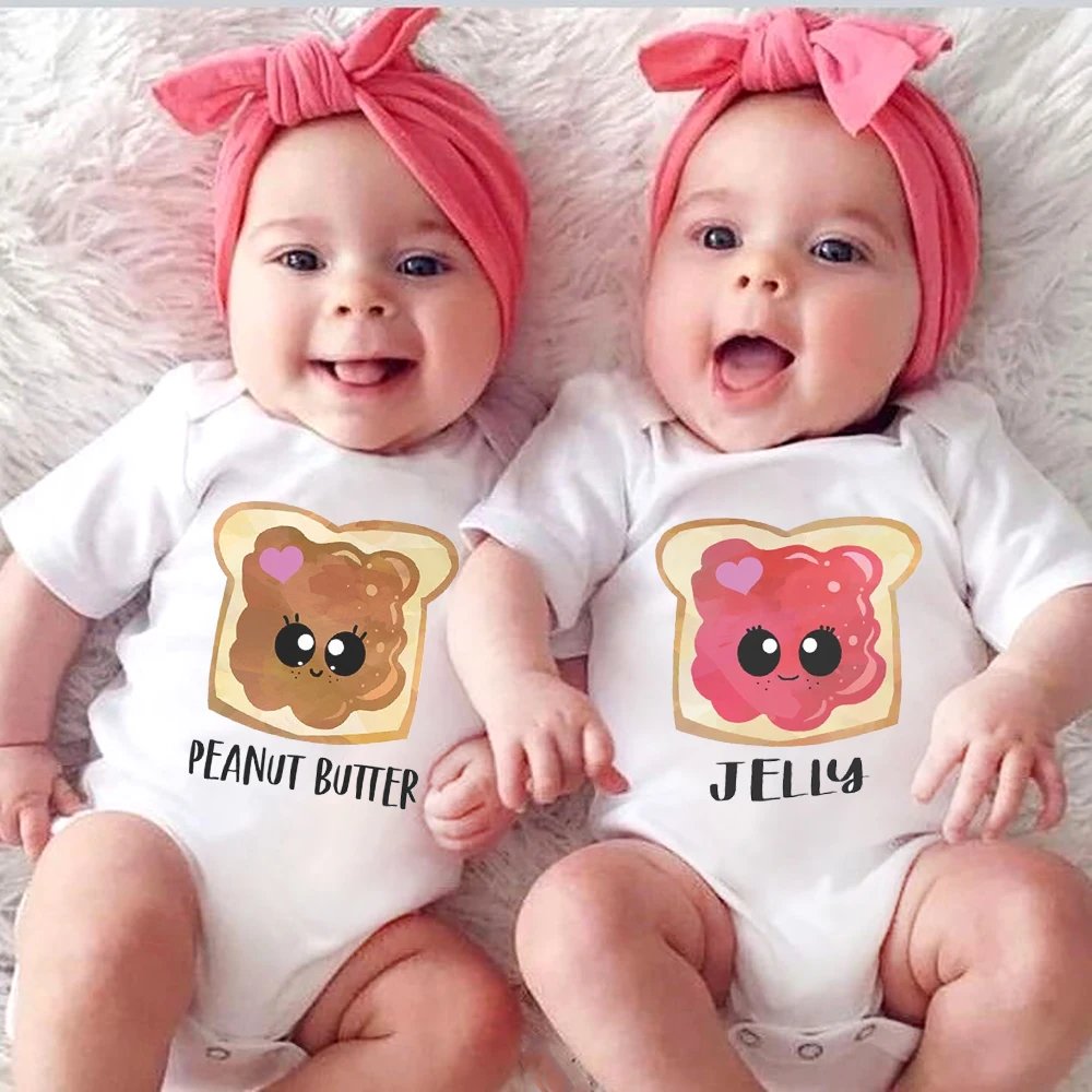 

Peanut Butter Jelly Twins Baby Girls Romper Summer Short Sleeve Bodysuit Gender Neutral Stuff Funny Best Friends Infant Clothes