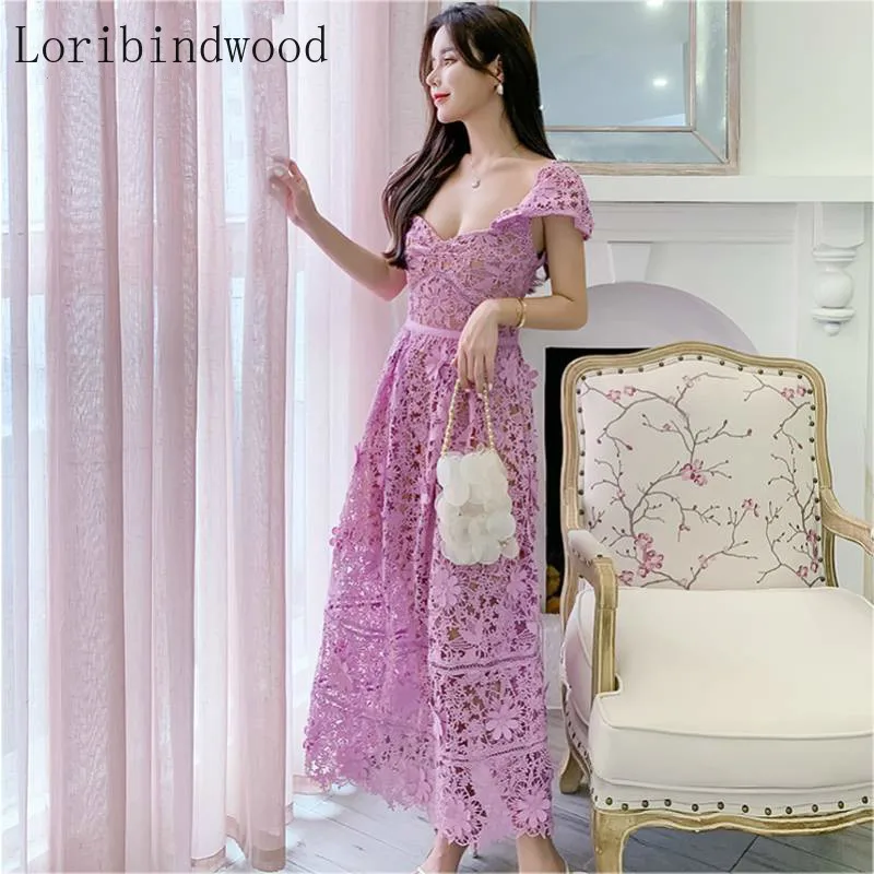 Женское кружевное платье с открытыми плечами длинное цветочным принтом для