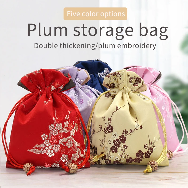 Temperament Jewelry Bag 12x15cm Plum Blossom Pattern Double Thick Brocade Empty Bag Candy Earring Key Storage Bag Gift Bags New