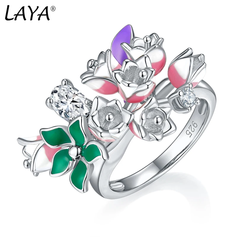 

Laya Silver Ring For Women Pure 925 Sterling Silver Shiny White Cubic Zirconia Ring Fine Jewelry Handmade Enamel 2022 Trend