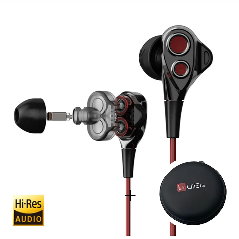 Наушники-вкладыши HiFi, UiiSii T8S тройные наушники для водителей шумоподавление и глубокий бас с микрофоном Регулятор громкости для смартфонов - Цвет: BA-T8s Red And Box
