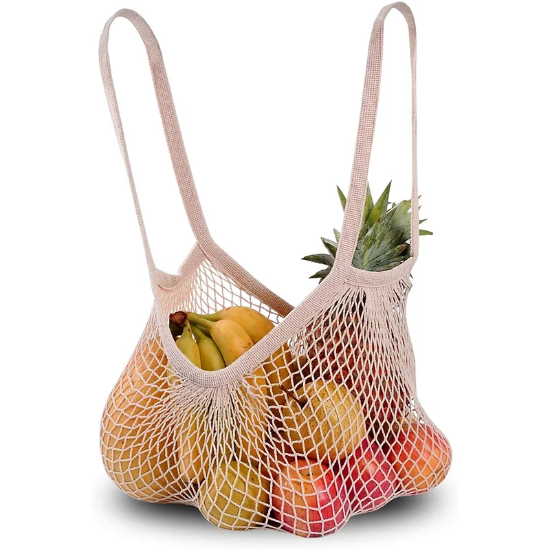 Сетчатая Сумка для покупок из хлопка многоразовая тоут с длинными ручками