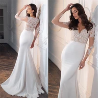 charming boho mermaid wedding dresses 2021 sheer lace applique floor length bridal gowns soft satin wedding bride dress vestidos