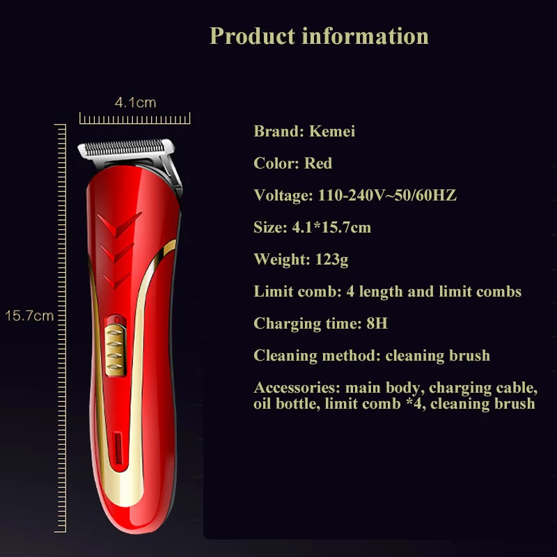KEMEI триммер для волос из углеродистой стали с европейской вилкой перезаряжаемая