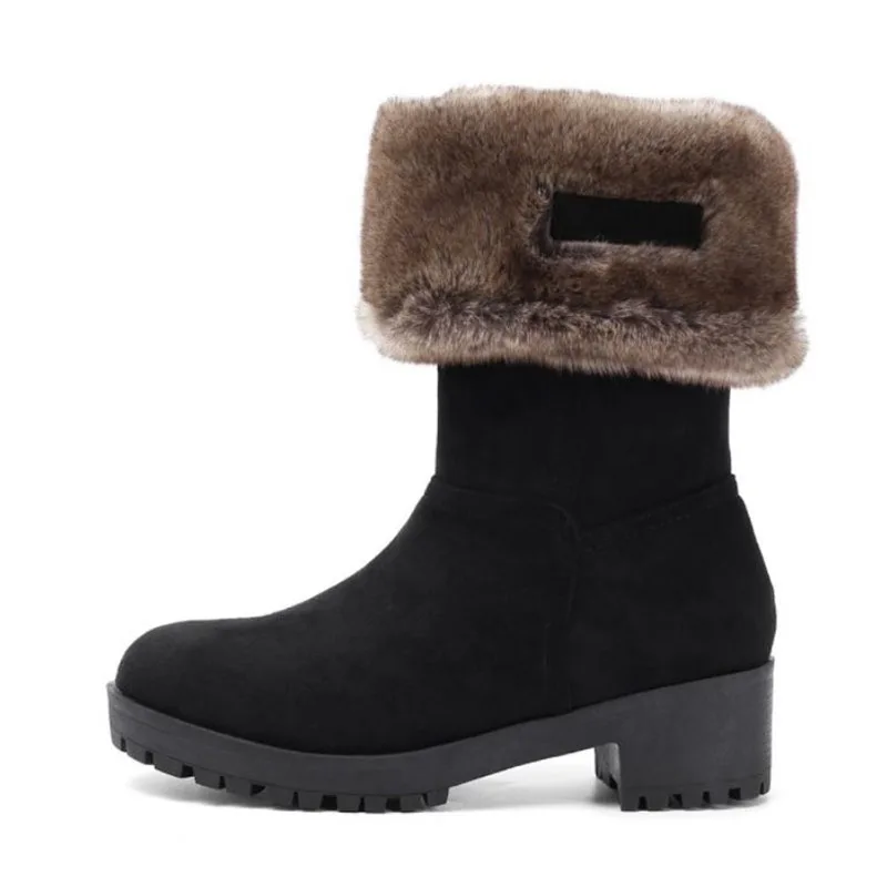 Taoffen Women Winter Snow Boots Chunky Heels Plush Fur Warm Ankle Round Toe Platform Casual Outdoor Shoes Size 34-43 | Обувь