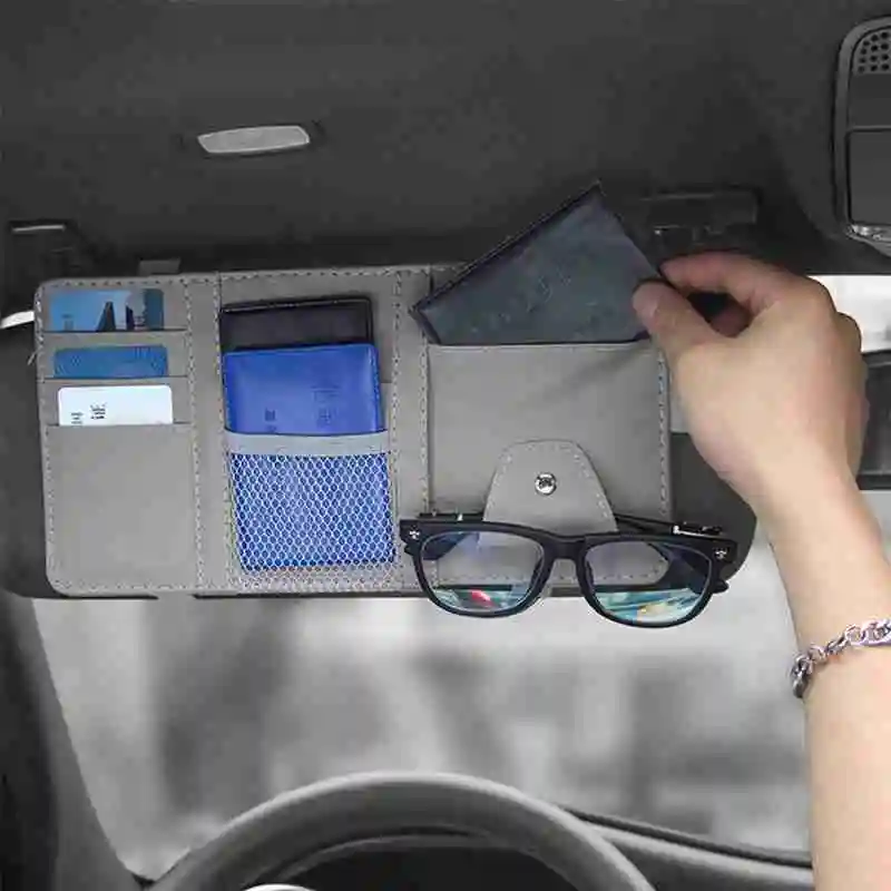 

Color Car Visor Organizer Pouch Bag PU Leather Choose Storage Holder Can Muti with Model Card Pocket 3 Zipper O2M1