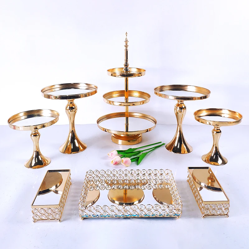 6-9PCS Crystal Metal Cake Stand Set Acrylic Mirror Cupcake decorations Dessert Pedestal Wedding Party Display Tray | Дом и сад