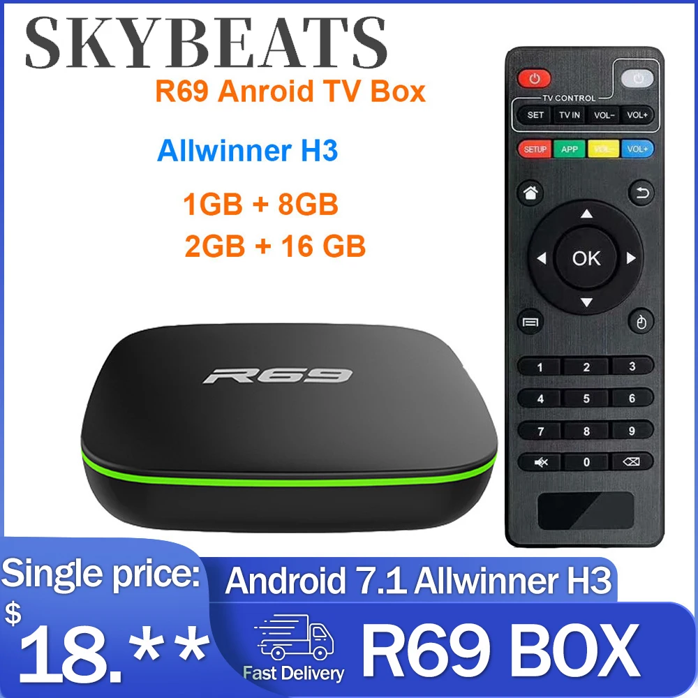 

Приставка Смарт-ТВ R69, Android 7,1, 4 ядра, Wi-Fi 2,4 ГГц