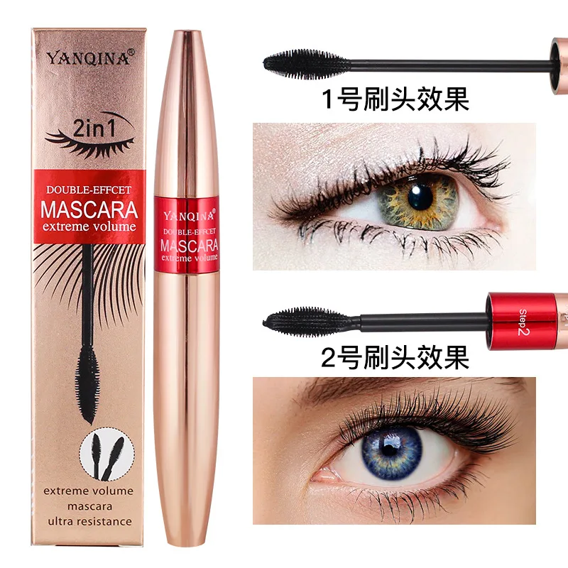 

Yan Qi Na double head design mascara 2 in 1 thick slim long curl not dizzy dye mascara big eye makeup essential mascara
