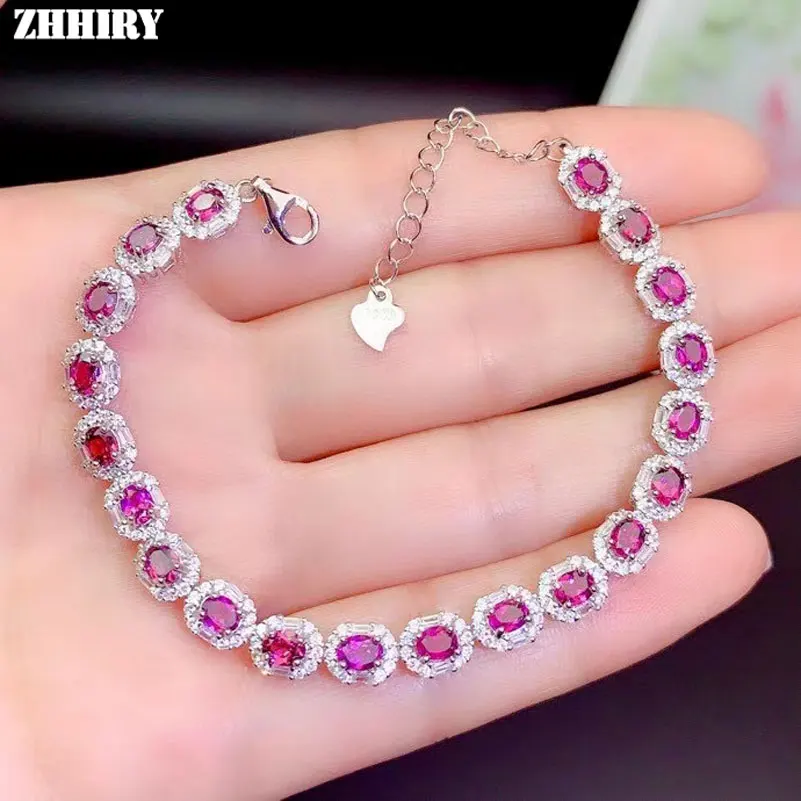 

ZHHIRY Real Natural Pyrope Garnet 925 Sterling Silver Bracelet For Women Genuine Colour Gemstones Fine Jewelry