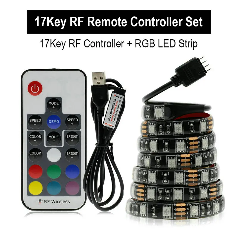 RF 17Key Set USB RGB Светодиодная лента 5050 DC5V водонепроницаемый гибкий светодиодный светильник лента 0,5 м 1 м 2 м сменный цвет для ТВ фоновый светильник ing - Emitting Color: RF 17Key Set