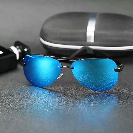 Luxury Brand Design men driving Polarized sunglasses rimless Mirror oculos pilot Aluminum magnesium male blue silver Gafas 0761 images - 6