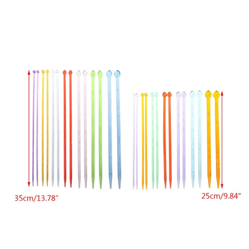 

7Pairs 14Pcs in 7Sizes Plastic Knitting Needles Set Multi-Color Single Pointed Knitwear DIY Tools Yarn Weave Craft-S001