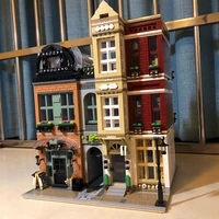 creator expert street view model 4087pcs bootblack book shop modular moc bricks building blocks green grocer detective office