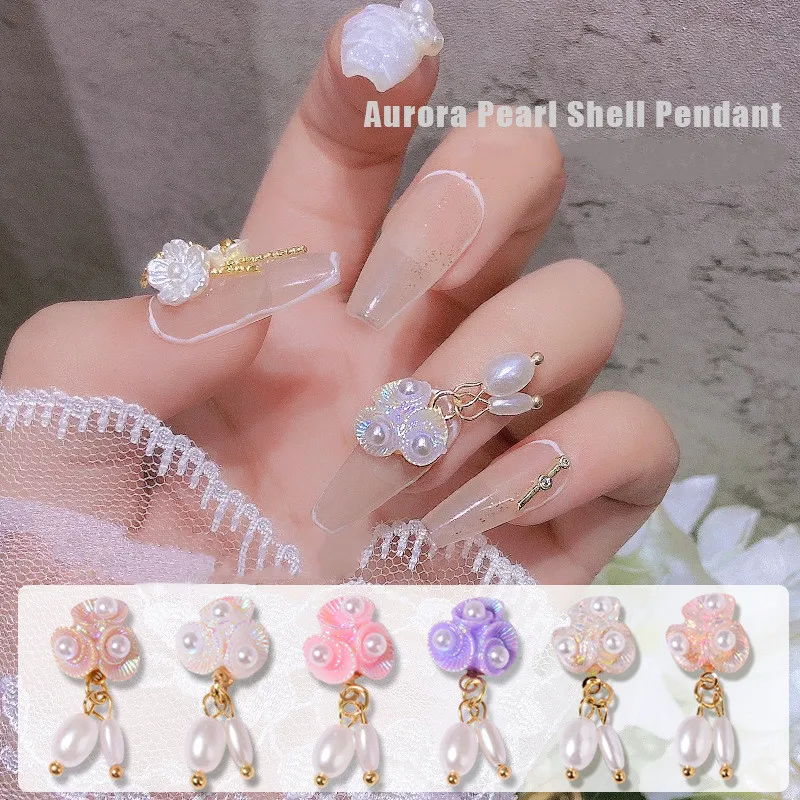 

Misscheering 5 Pcs/Bag Aurora Flower Nail Stickers for DIY Art Decoration Fashion Pearl Pendant Nails Accessories for Manicure