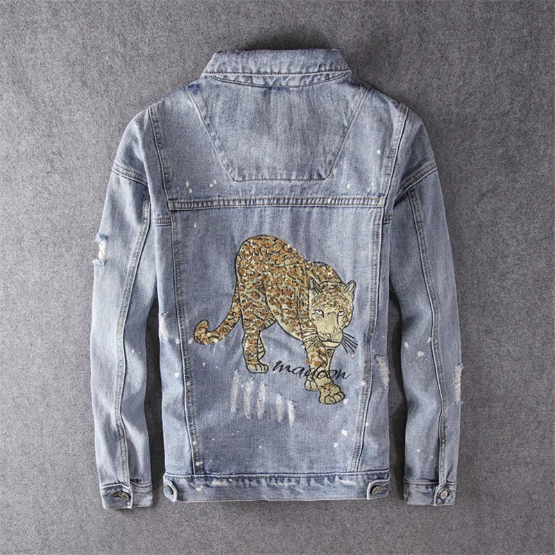 Мужская джинсовая куртка с вышивкой MORUANCLE уличная одежда из потертого денима