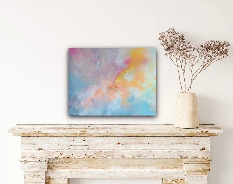 

Абстрактная живопись, оригинальная картина средней длины, Картина на холсте, оригинальная акриловая живопись, холст, радуга, разноцветная Н...