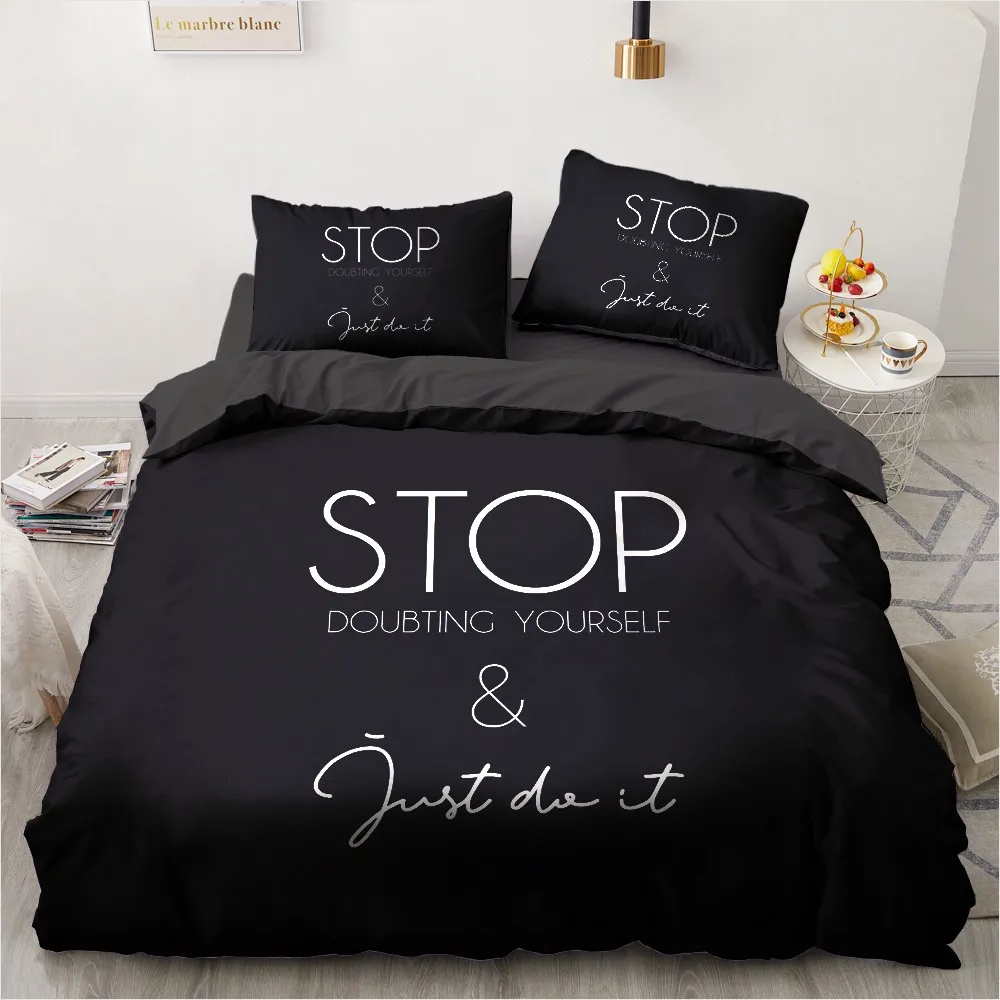 

3D Printed Bedding Set Simple Letter Black Duvet Cover Set Quilt Covers Comforter Case Custom Home Textile Design Bed Set