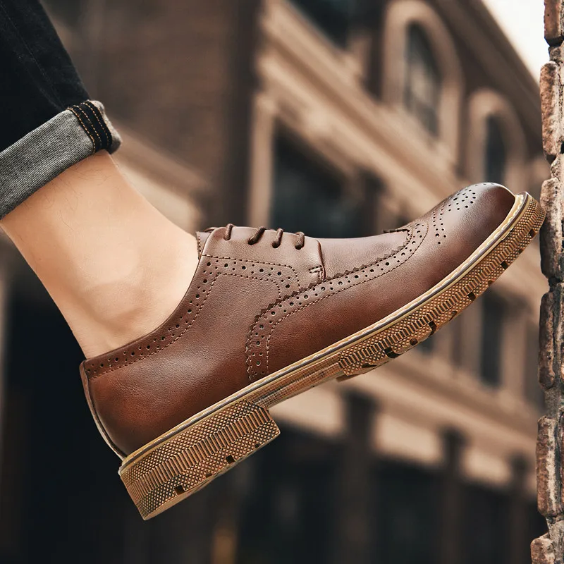 Men's Crocodile casual shoes outdoor fashion breathable Leather Shoes Lace-Up oxfords Mens Office Flats Men Fashion | Обувь